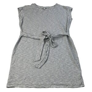 J. Crew Women's Striped Tie Waist Dress L Navy White Cotton Casual